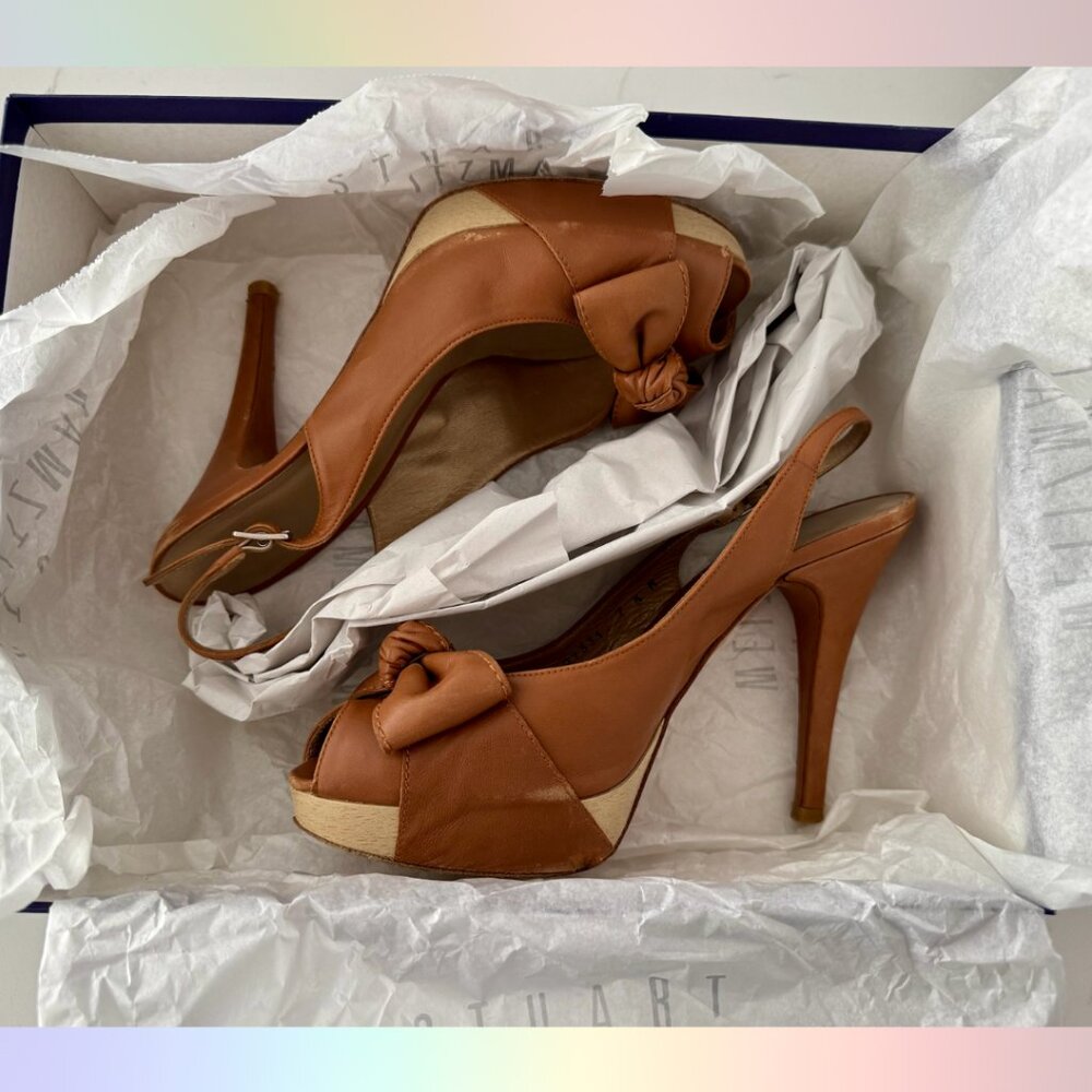 Stuart Weitzman “Friller” Camel Leather Slingback Heels – Size 7.5